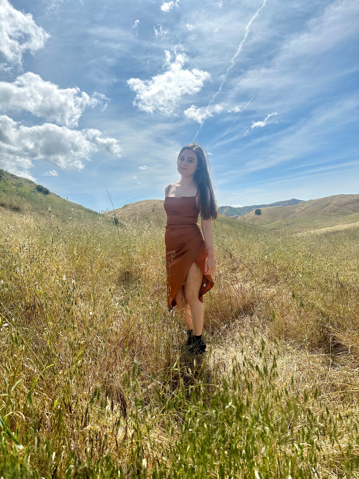 Petite Midi Satin Dress - Burnt Orange