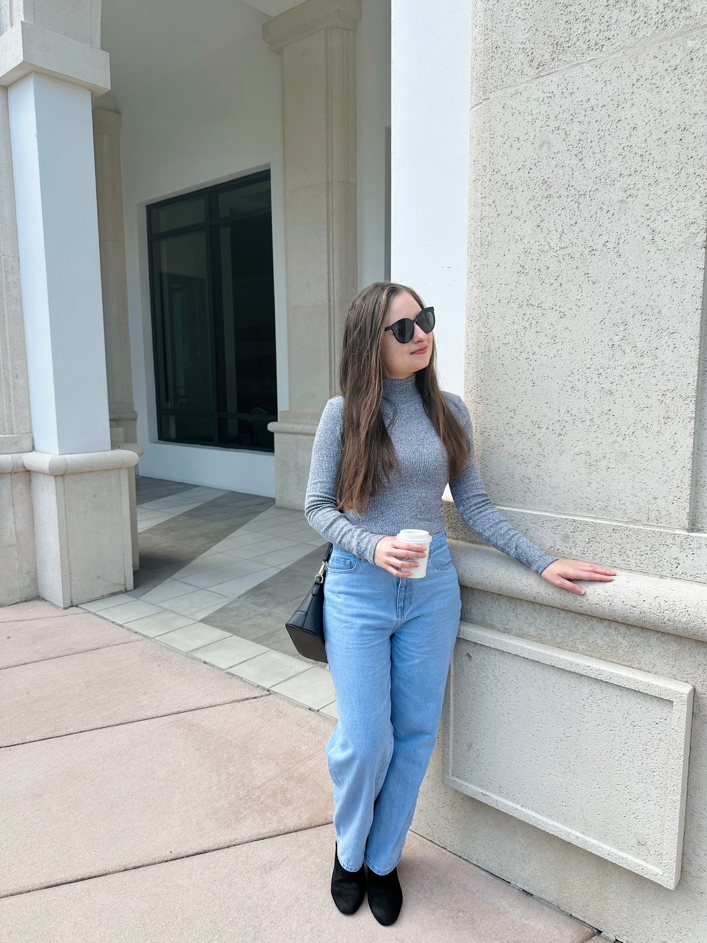 Mock Neck Long Sleeve Top - Gray
