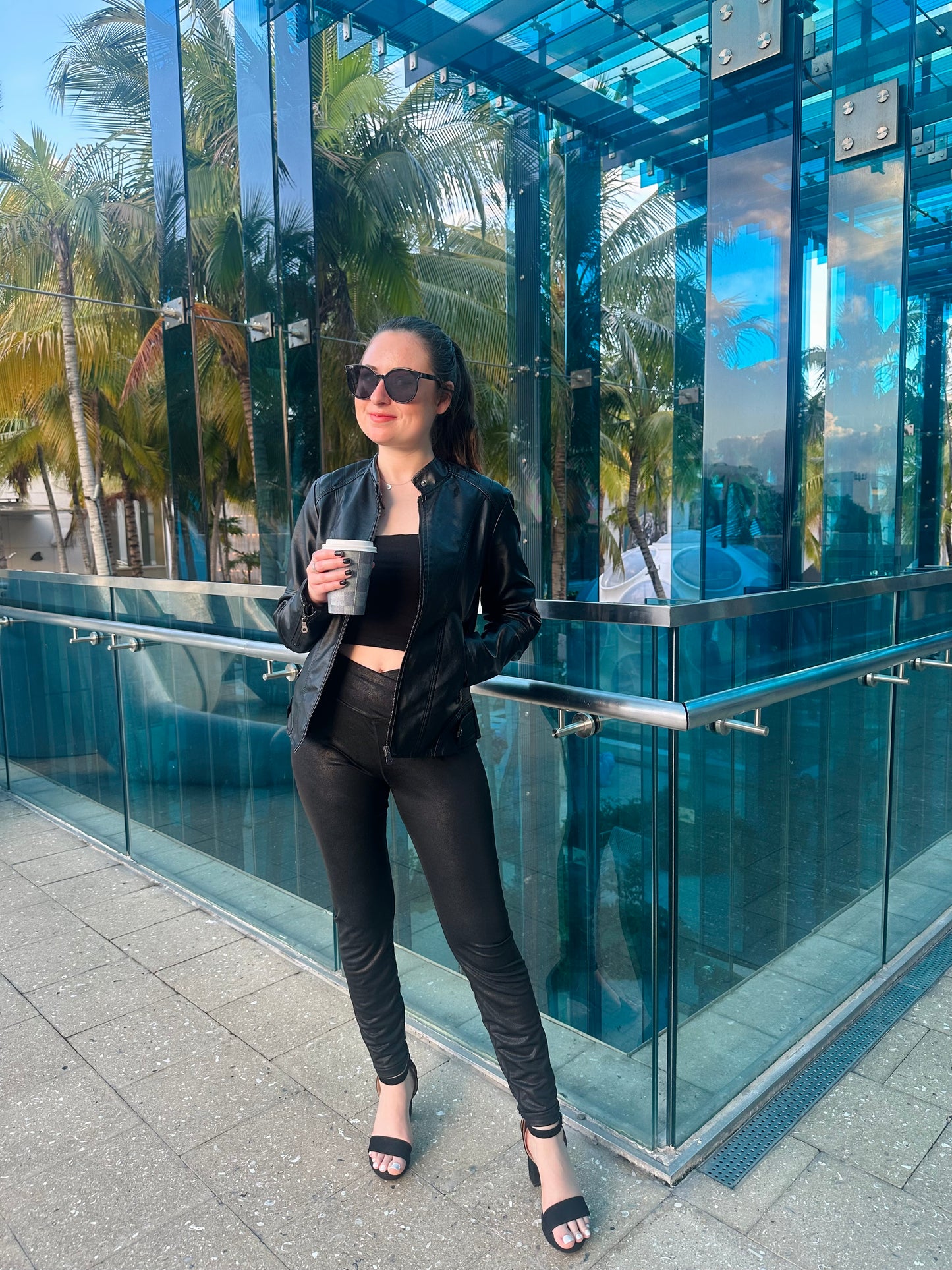 Textured Faux Leather Leggings - Black