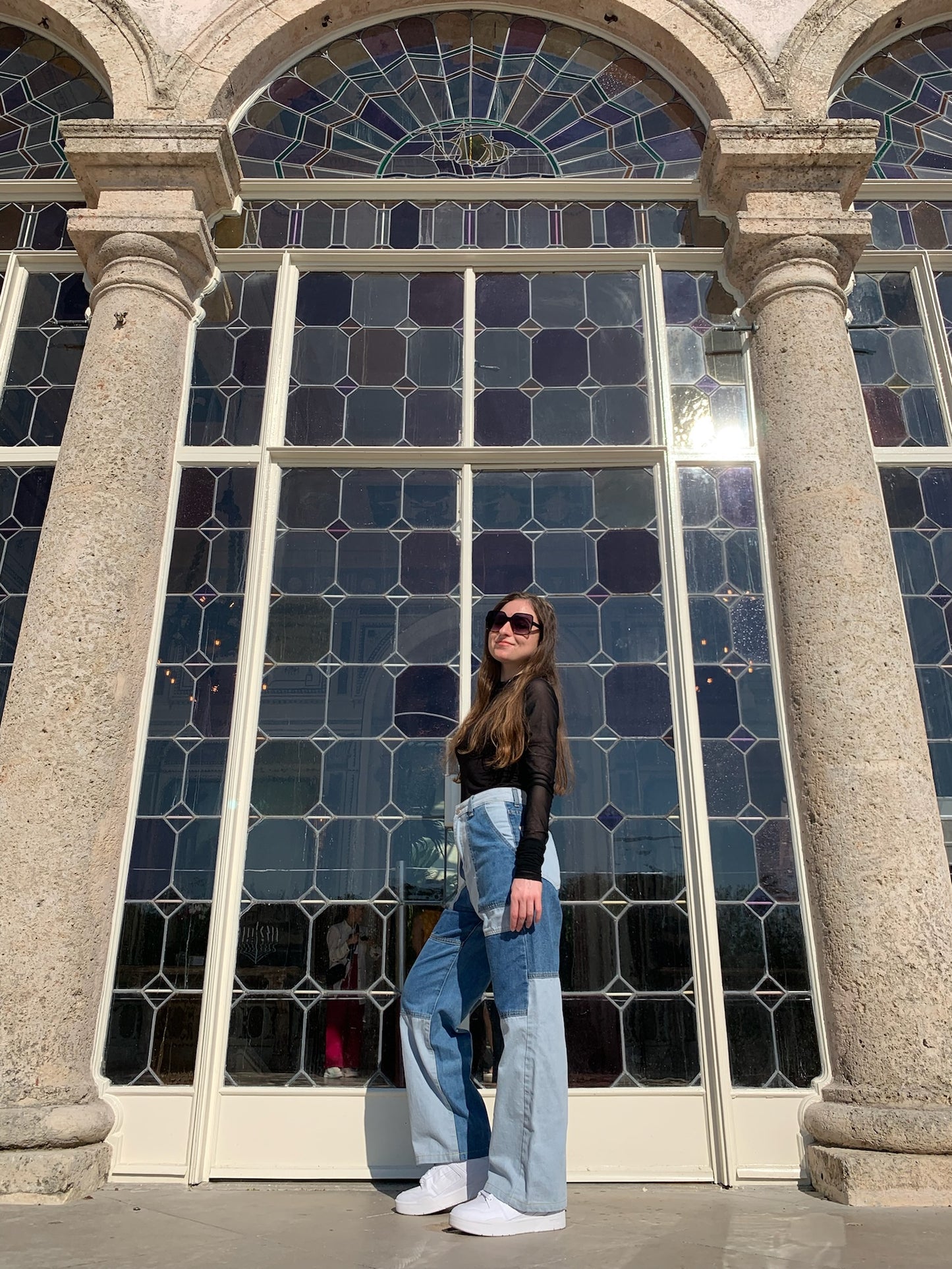 Petite High Waisted Patchwork Jeans