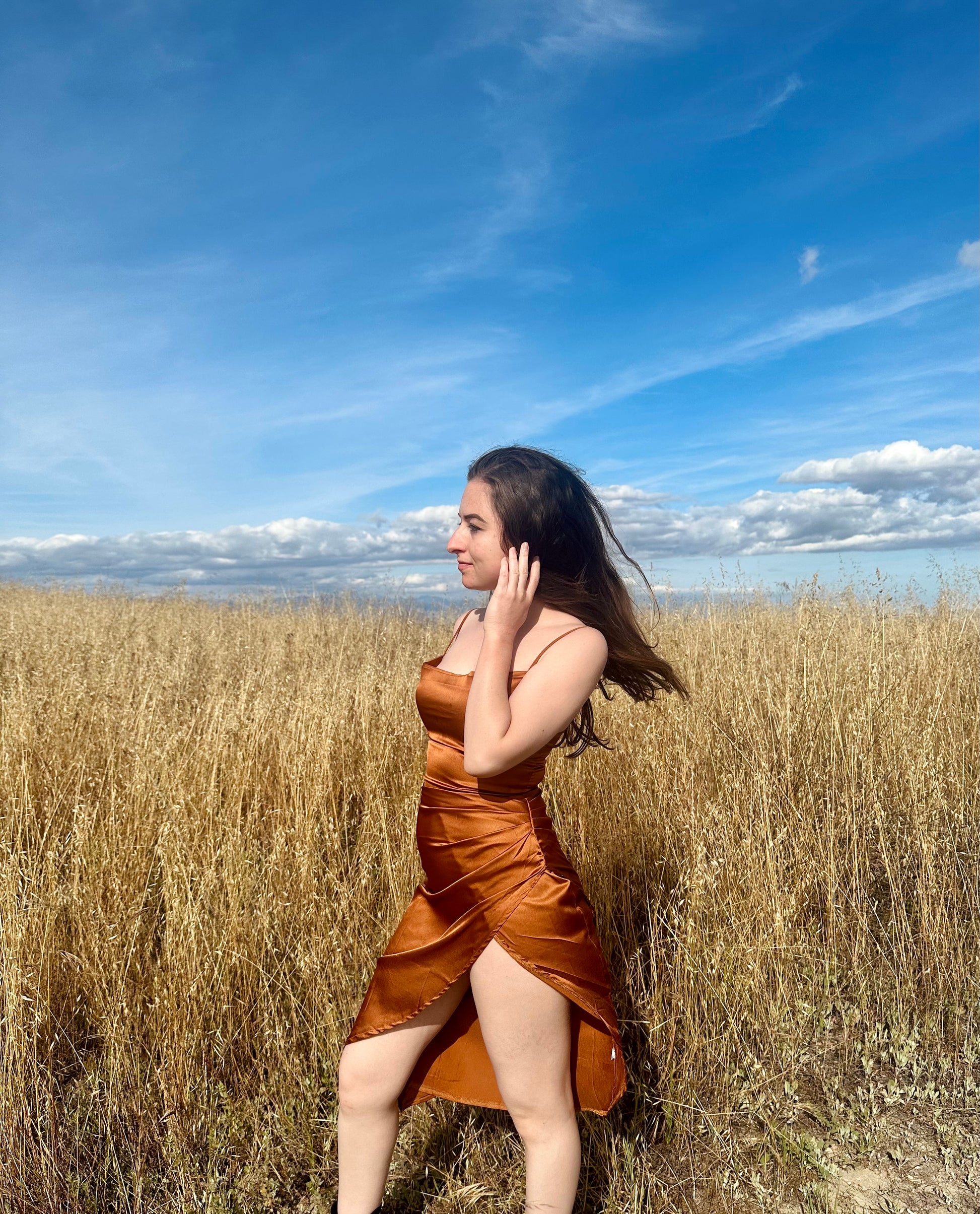burnt orange satin midi dress ASOS DESIGN one-shoulder satin midi dress with neck tie in burnt orange