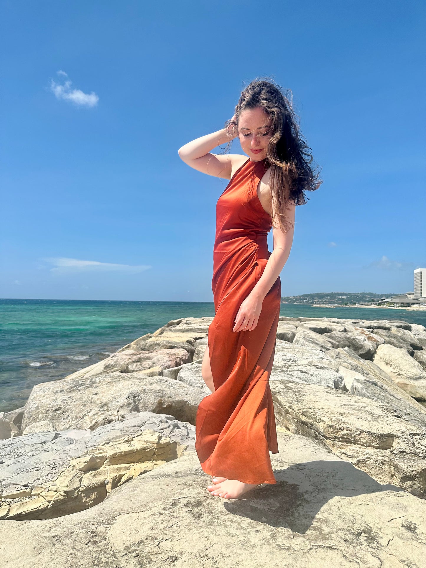 casual or workwear rust dress petite over $100 Falling Rust for You Midi Wrapped Petite Dress X-Small