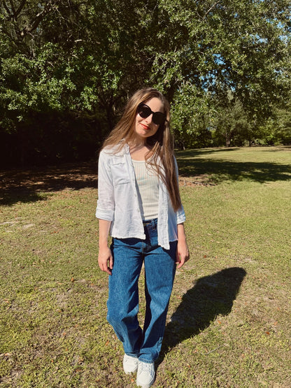 Petite High Rise Relaxed Fit Boyfriend Jeans - Dark Wash