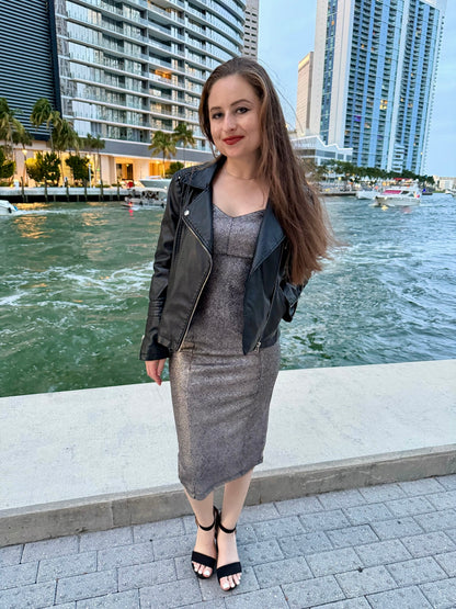 Textured Metallic Midi Dress - Black and Silver