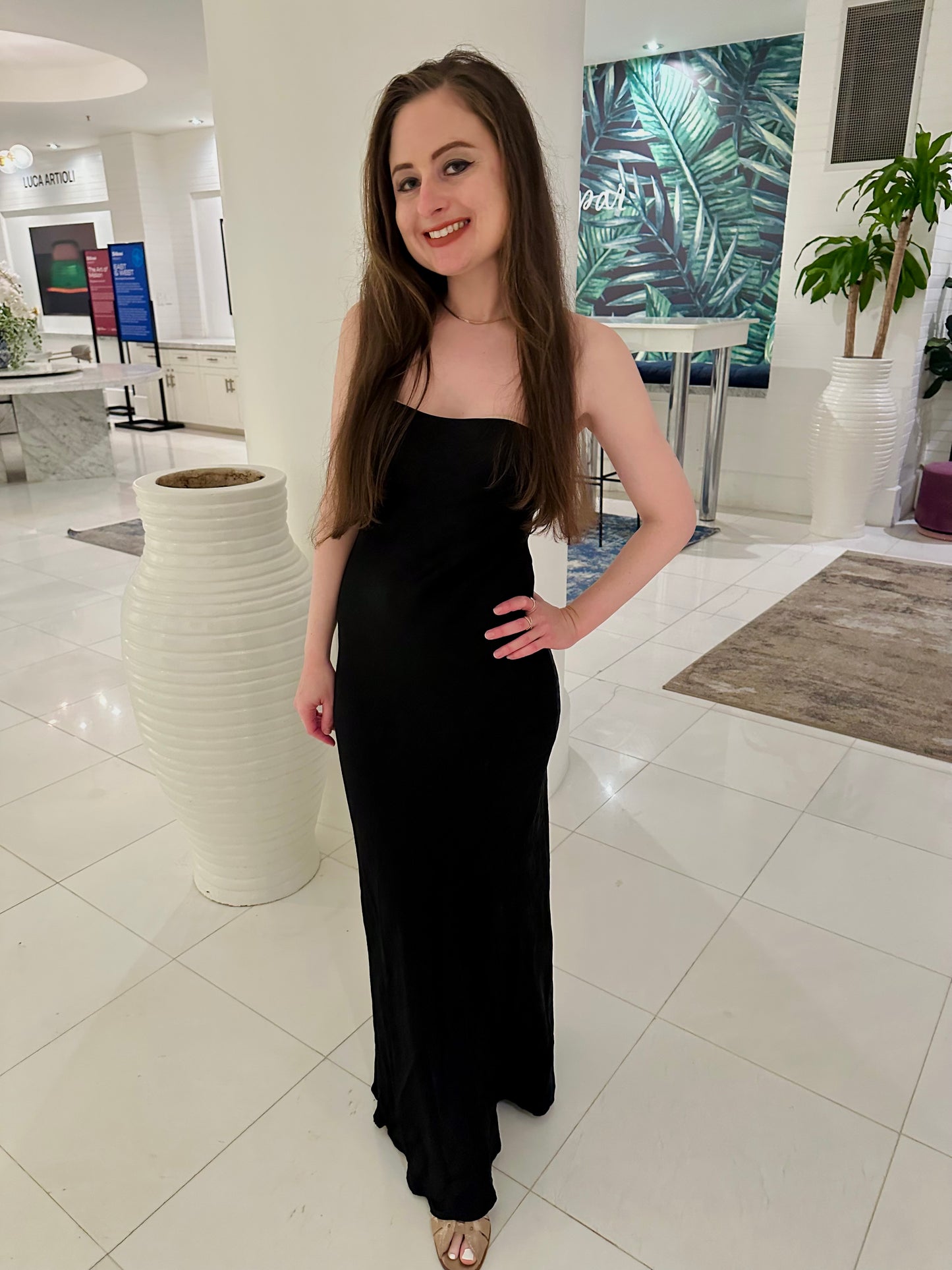 Petite Satin Floral Maxi Dress - Black