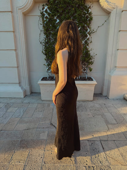 Petite Satin Floral Maxi Dress - Black