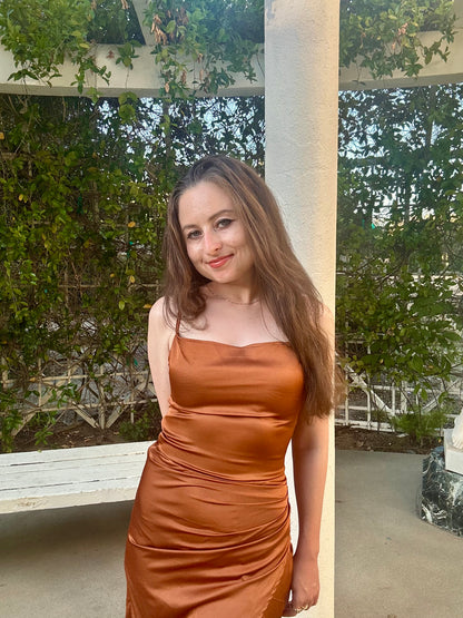 Petite Midi Satin Dress - Burnt Orange