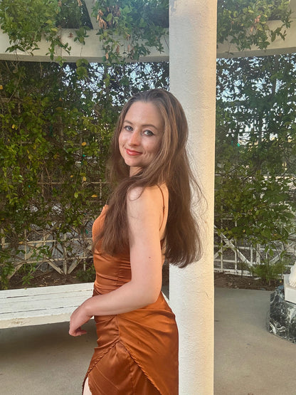 Petite Midi Satin Dress - Burnt Orange