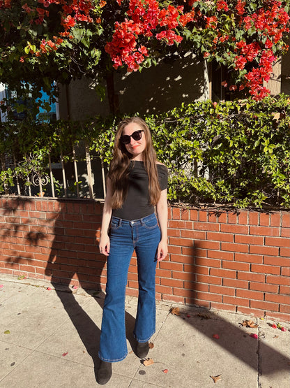 Petite Mid-Rise Flare Jeans - Dark Wash