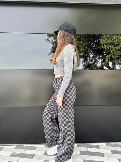 Petite Checkerboard Pants – High Waisted Streetwear Style