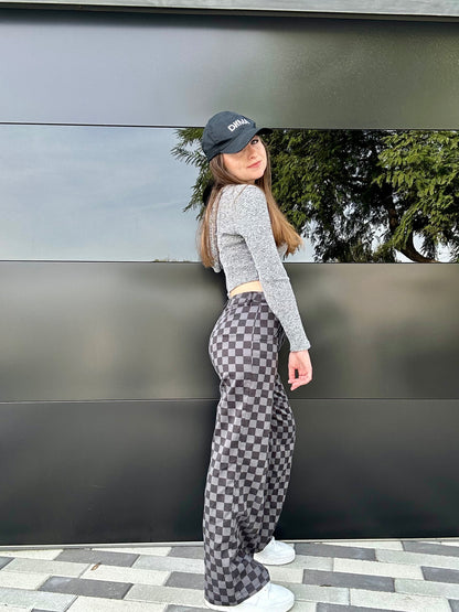 Petite Checkerboard Pants – High Waisted Streetwear Style