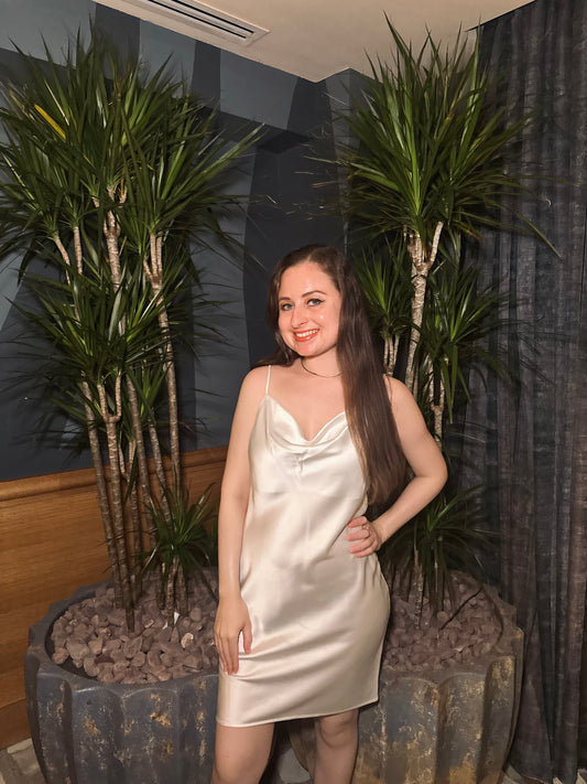 Petite Satin Mini Dress - Ivory