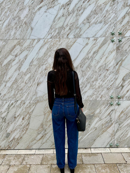 Petite High Rise Relaxed Fit Boyfriend Jeans - Dark Wash