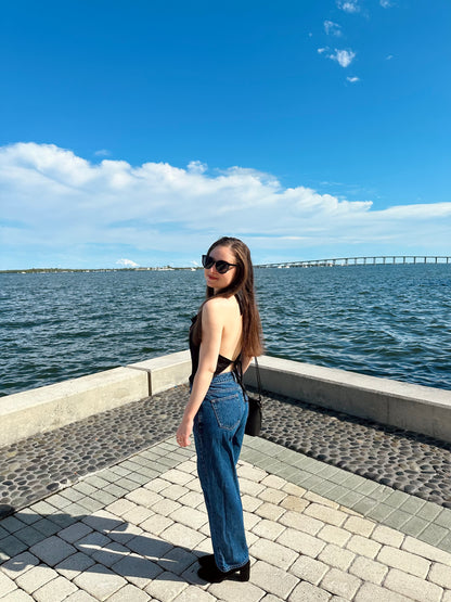 Petite High Rise Relaxed Fit Boyfriend Jeans - Dark Wash