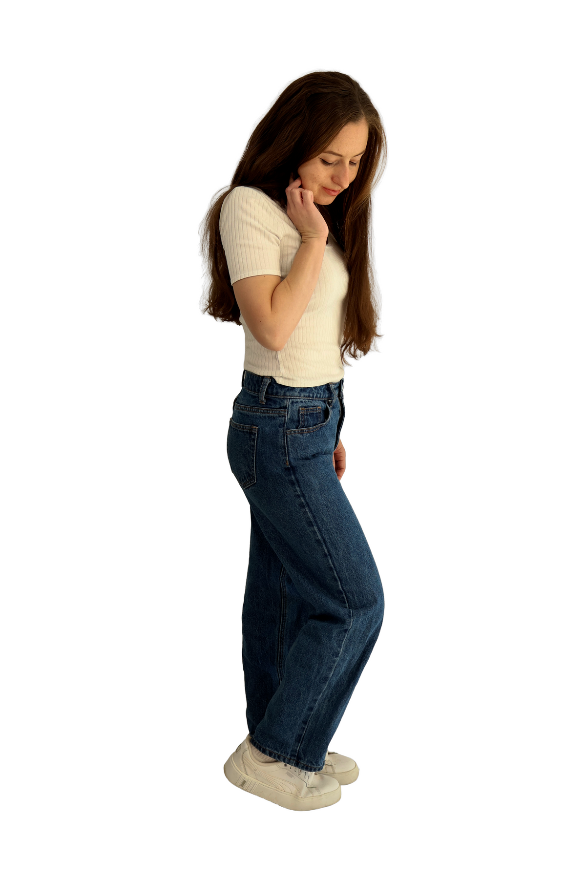 Petite High Rise Relaxed Fit Boyfriend Jeans - Dark Wash
