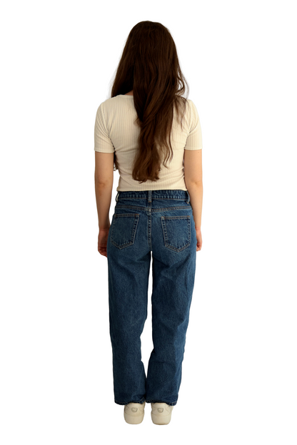 Petite High Rise Relaxed Fit Boyfriend Jeans - Dark Wash