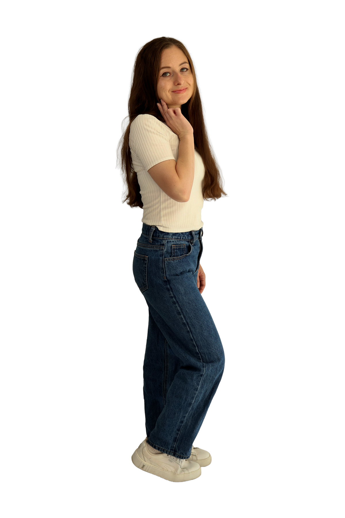 Petite High Rise Relaxed Fit Boyfriend Jeans - Dark Wash