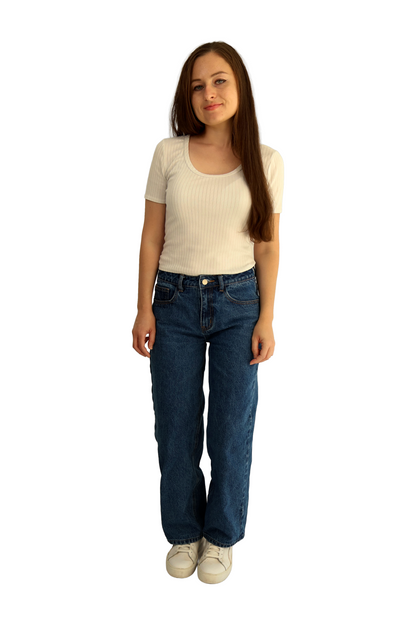 Petite High Rise Relaxed Fit Boyfriend Jeans - Dark Wash