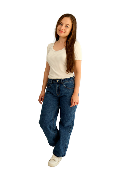 Petite High Rise Relaxed Fit Boyfriend Jeans - Dark Wash