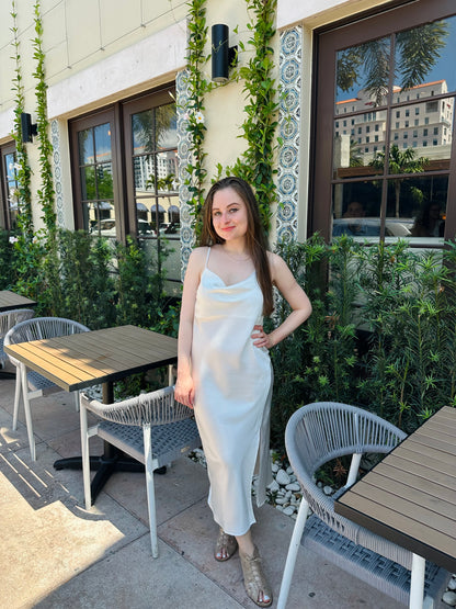 Petite Satin Midi Dress - Ivory