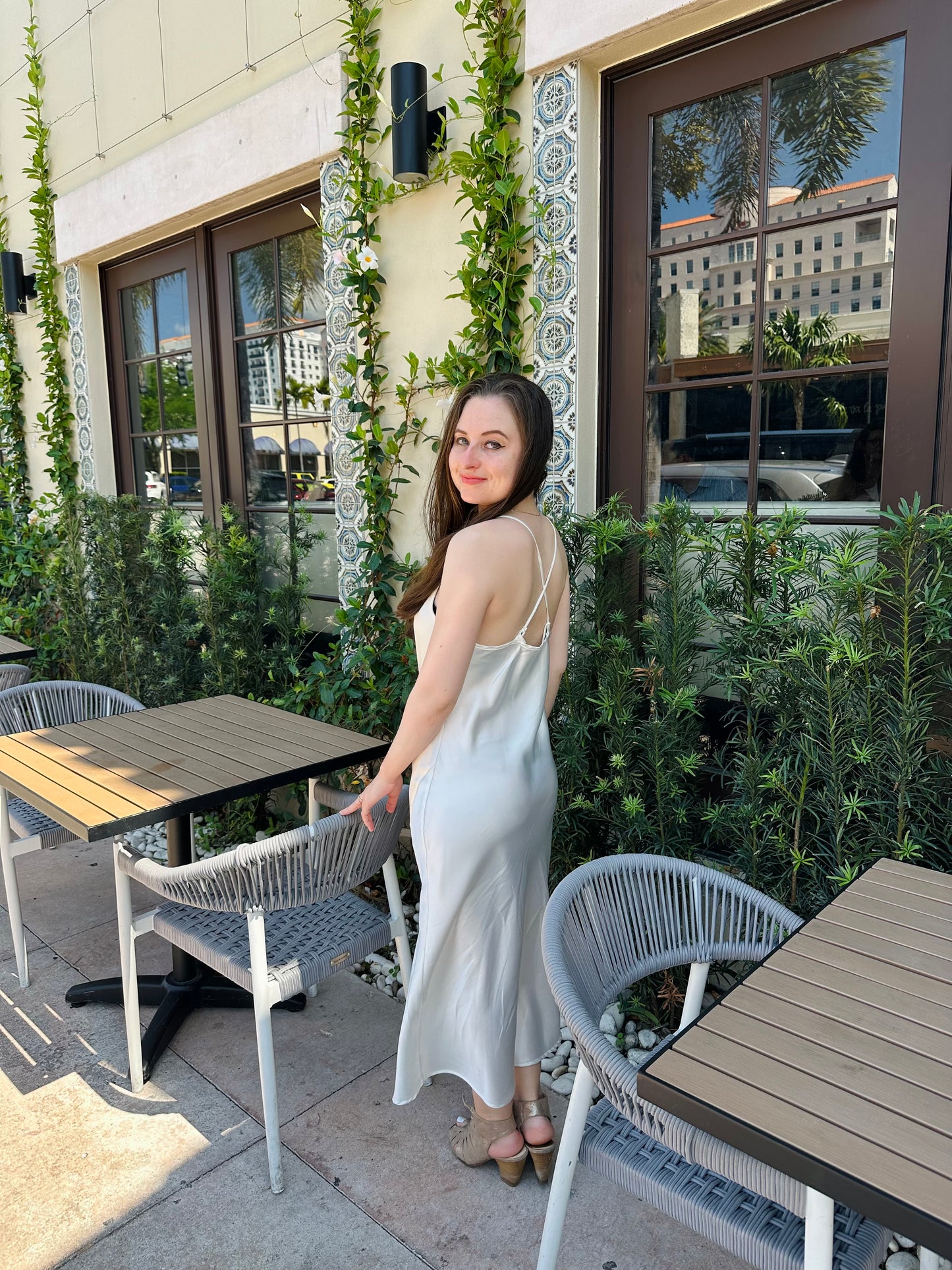 Petite Satin Midi Dress - Ivory