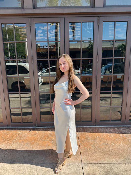 Petite Satin Midi Dress - Ivory