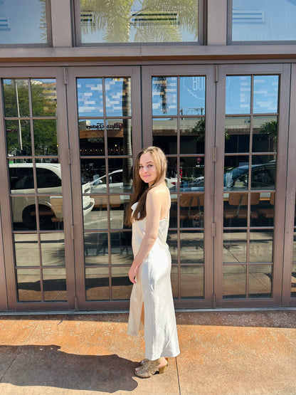 Petite Satin Midi Dress - Ivory