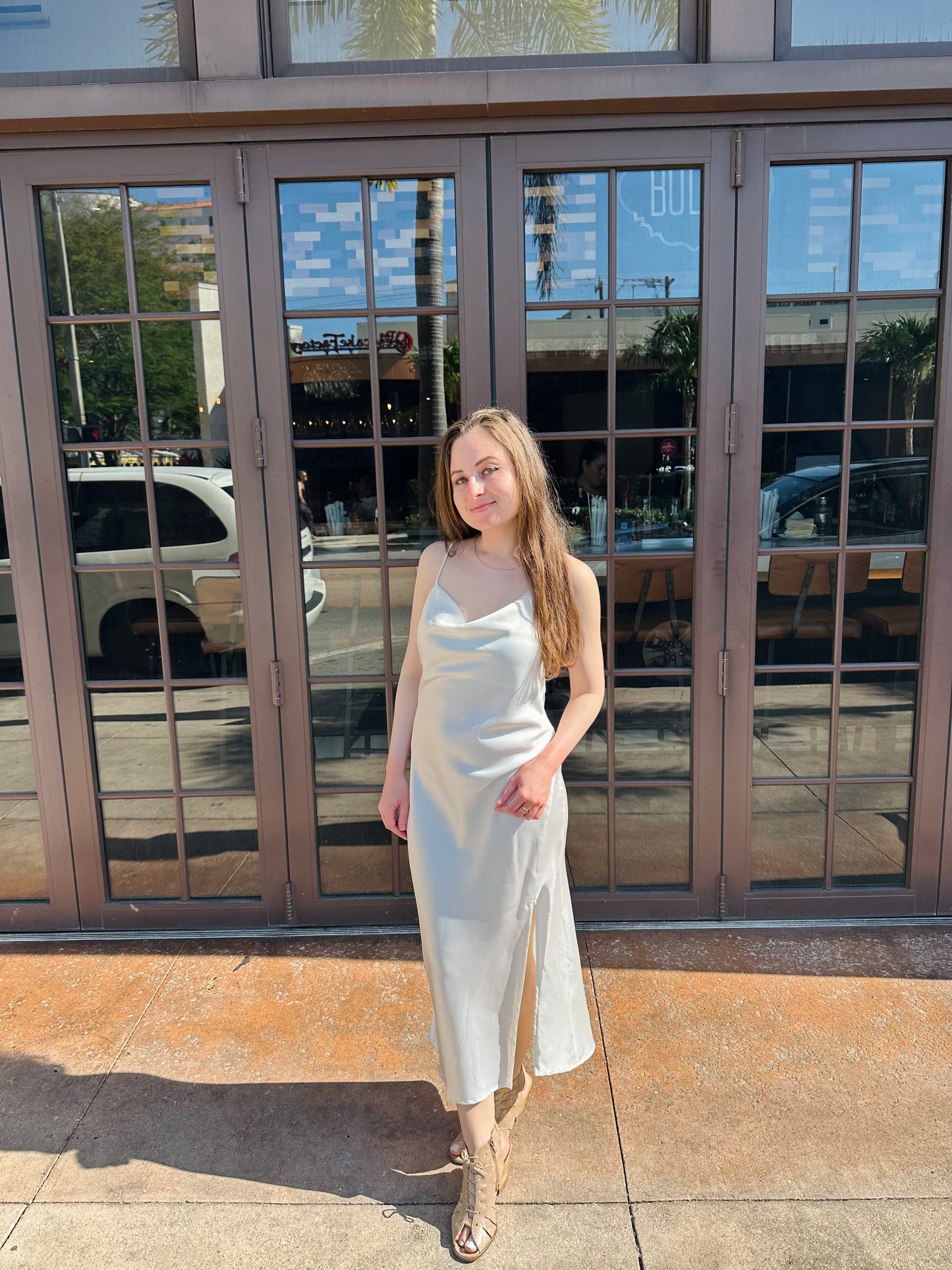 Petite Satin Midi Dress - Ivory