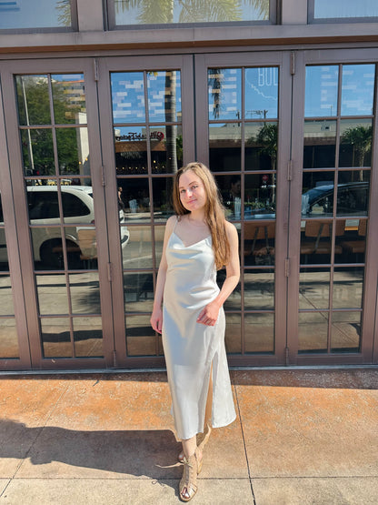Petite Satin Midi Dress - Ivory