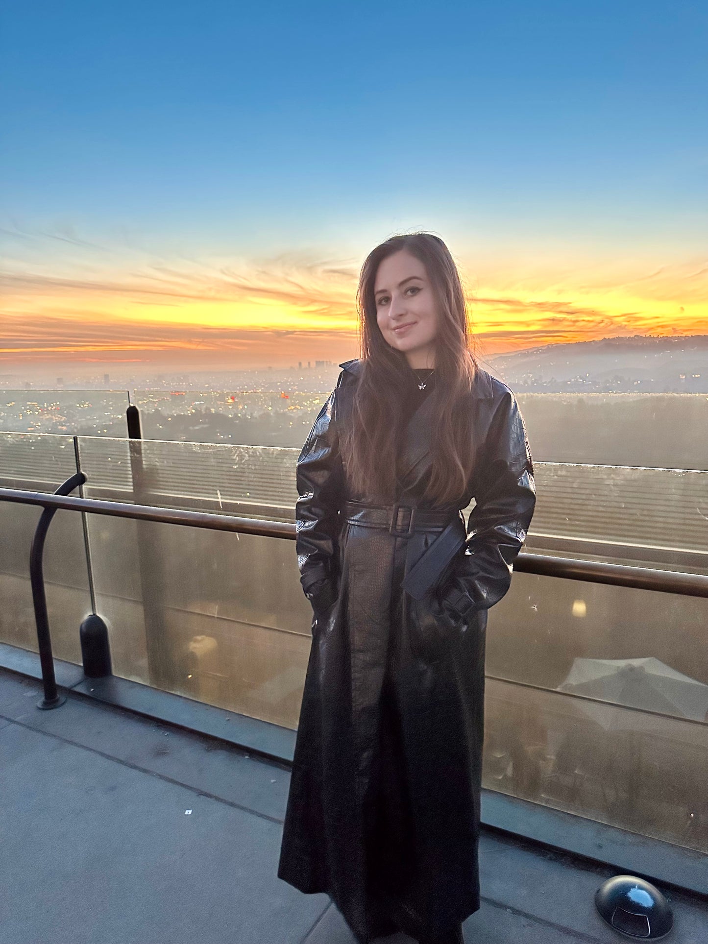 Black Crocodile-Embossed Faux Leather Trench Coat