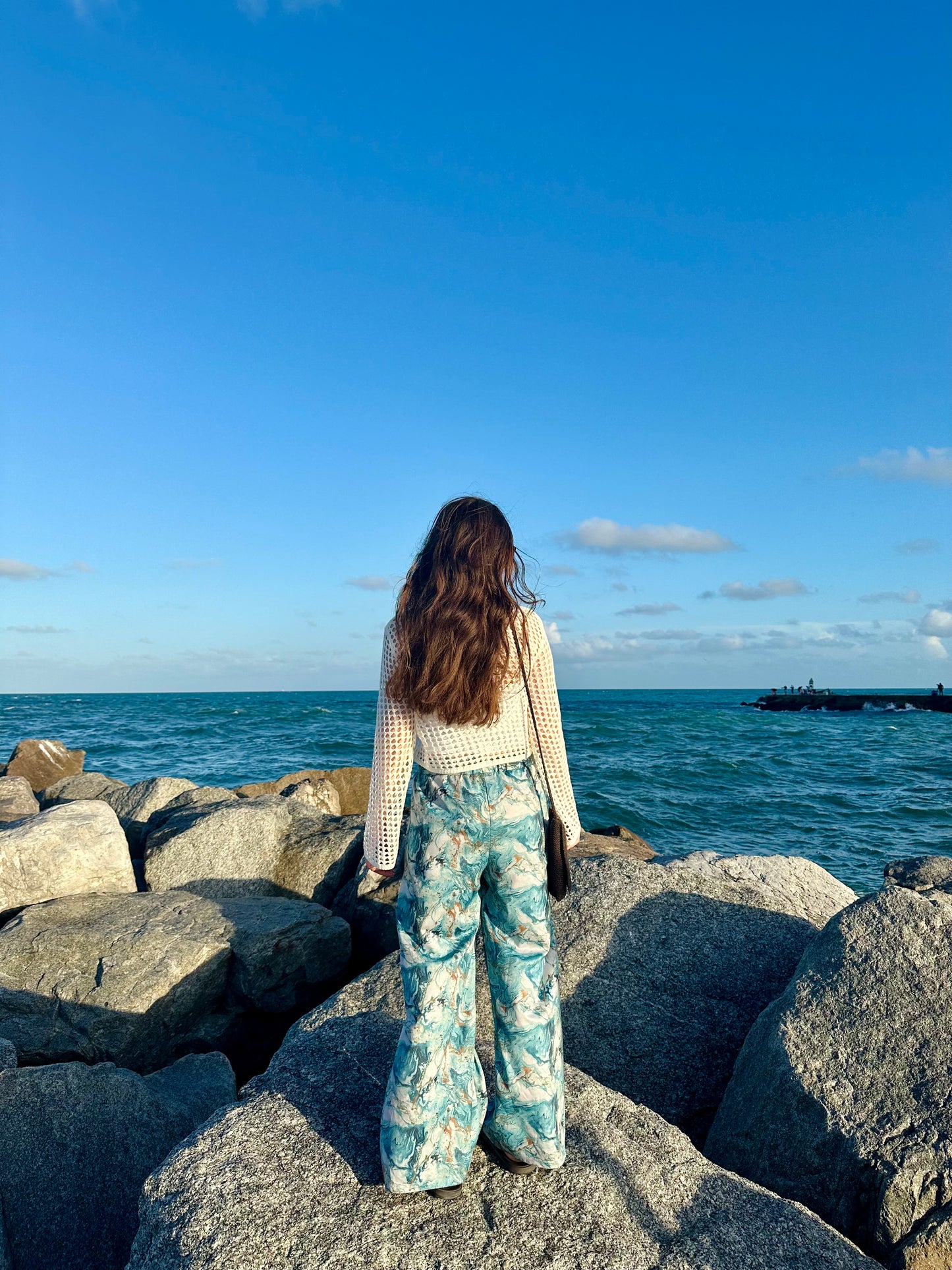 Petite Blue and Gold Marble Wide Leg Pants
