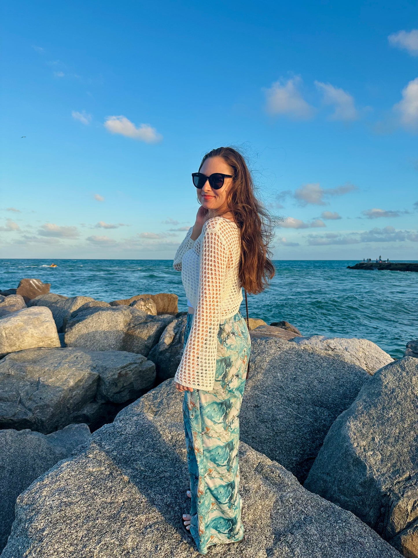 Petite Blue and Gold Marble Wide Leg Pants