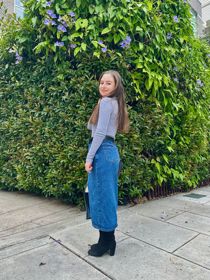 Petite Denim Midi Skirt