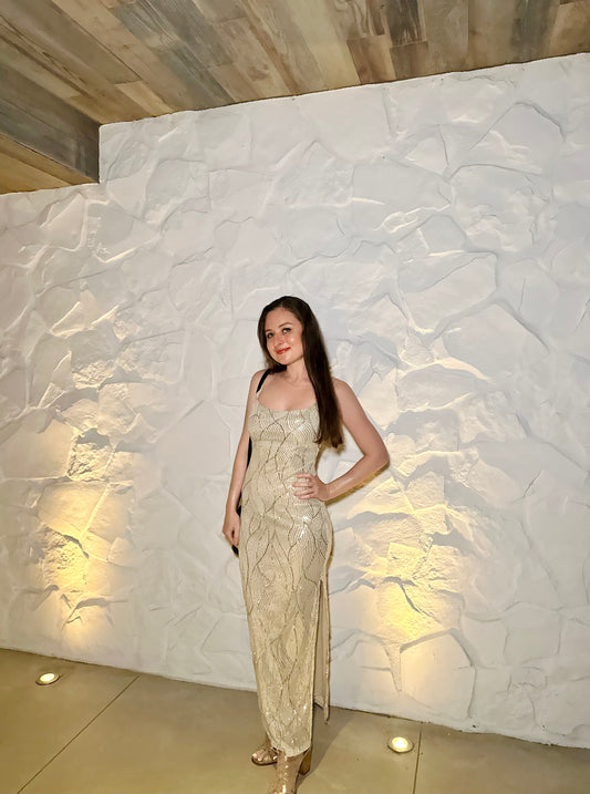 Petite Sequin Maxi Dress - Champagne